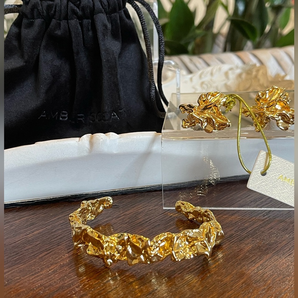 Emery Cuff Bracelet 24k Plated & Reese Earrings Set - Amber Sceats